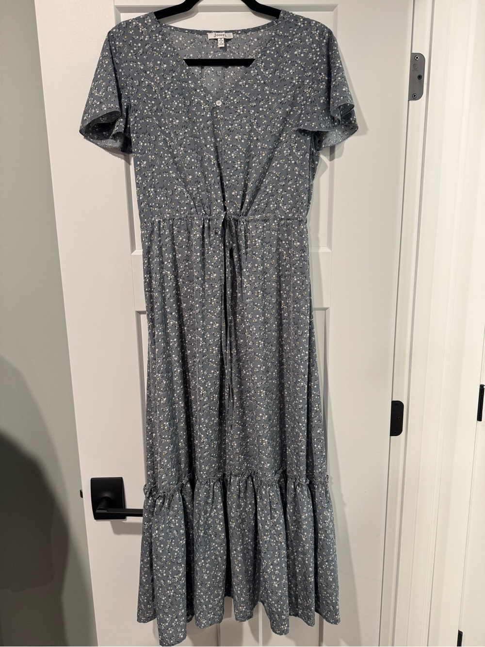 Joie Floral Tie-Waist Maxi Dress in Slate Blue